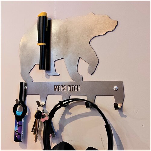 Ключница настенная для ключей и одежды медведь, вешалка на стену в гараж или прихожую