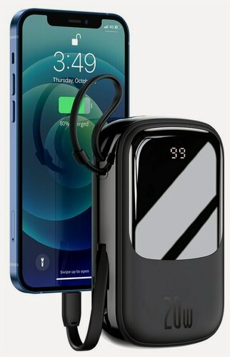 Изображение товара Внешний аккумулятор Baseus Qpow Pro Digital Display Fast Charge, 20000 mAh, 20W, с кабелем Lightning, Черный
