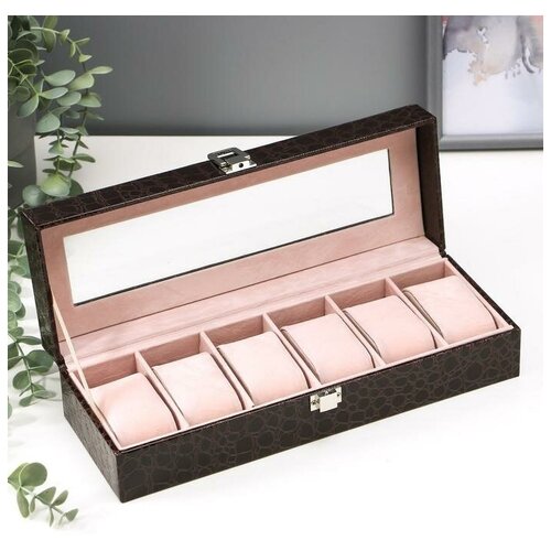 фото Шкатулка кожзам под часы 6 отделений "шоколад" 9х31х10 см нет бренда