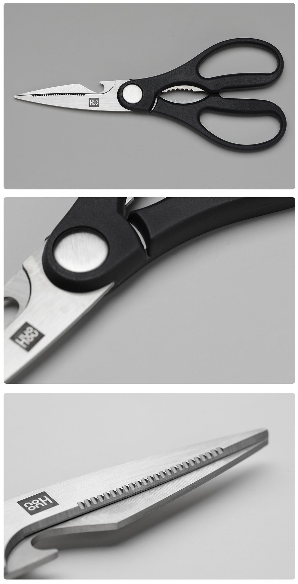 Набор стальных ножей (4 ножа + ножницы + деревянная подставка из бука) HuoHou 6-Piece Kitchen Knife Set Lite (HU0057), русская версия!!!, черный - фотография № 11