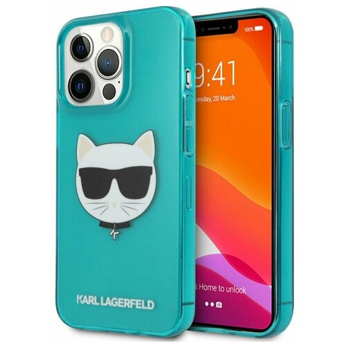 Панель Lagerfeld для iPhone 13 Pro Max, TPU FLUO Choupette Hard Transp Blue