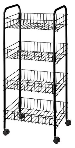 Этажерка 4- ярусная EL Casa 37х26х86 см металлическая черная, на колесиках