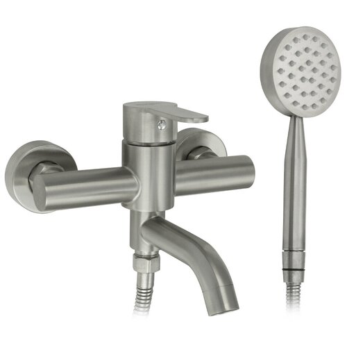 Смеситель для ванны MAGNUS короткий поворотный излив, с душем /нержавеющая сталь/ Цвет сатин.