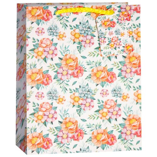 фото Пакет подарочный, цветочные бутоньерки, белый, 32*26*13 см, 1 шт. дон баллон