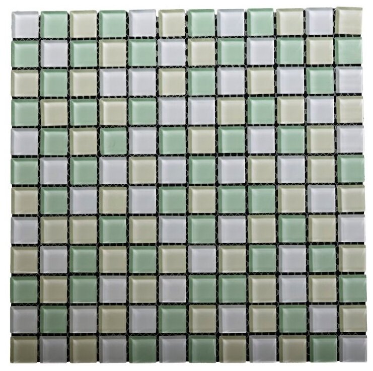 Плитка мозаика GLOBALGRES стекло бело-салатовый микс 30Х30 см. чип- 23х23 мм. плитка настенная/плитка для стены