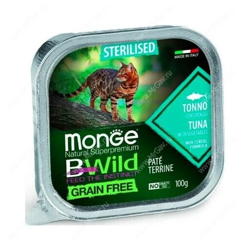 Консервы Monge Cat Bwild Grain Free для взрослых стерилизованных кошек (Тунец) - 100 г