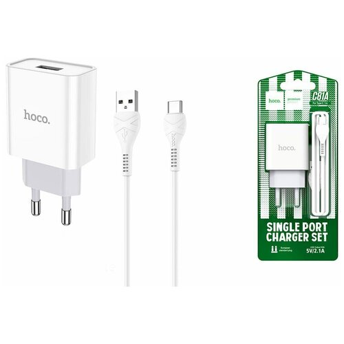 сетевое зарядное устройство hoco c81a usb 21 а белый Сетевое зарядное устройство HOCO C81A USB 2.1A TYPE-C + кабель, белый