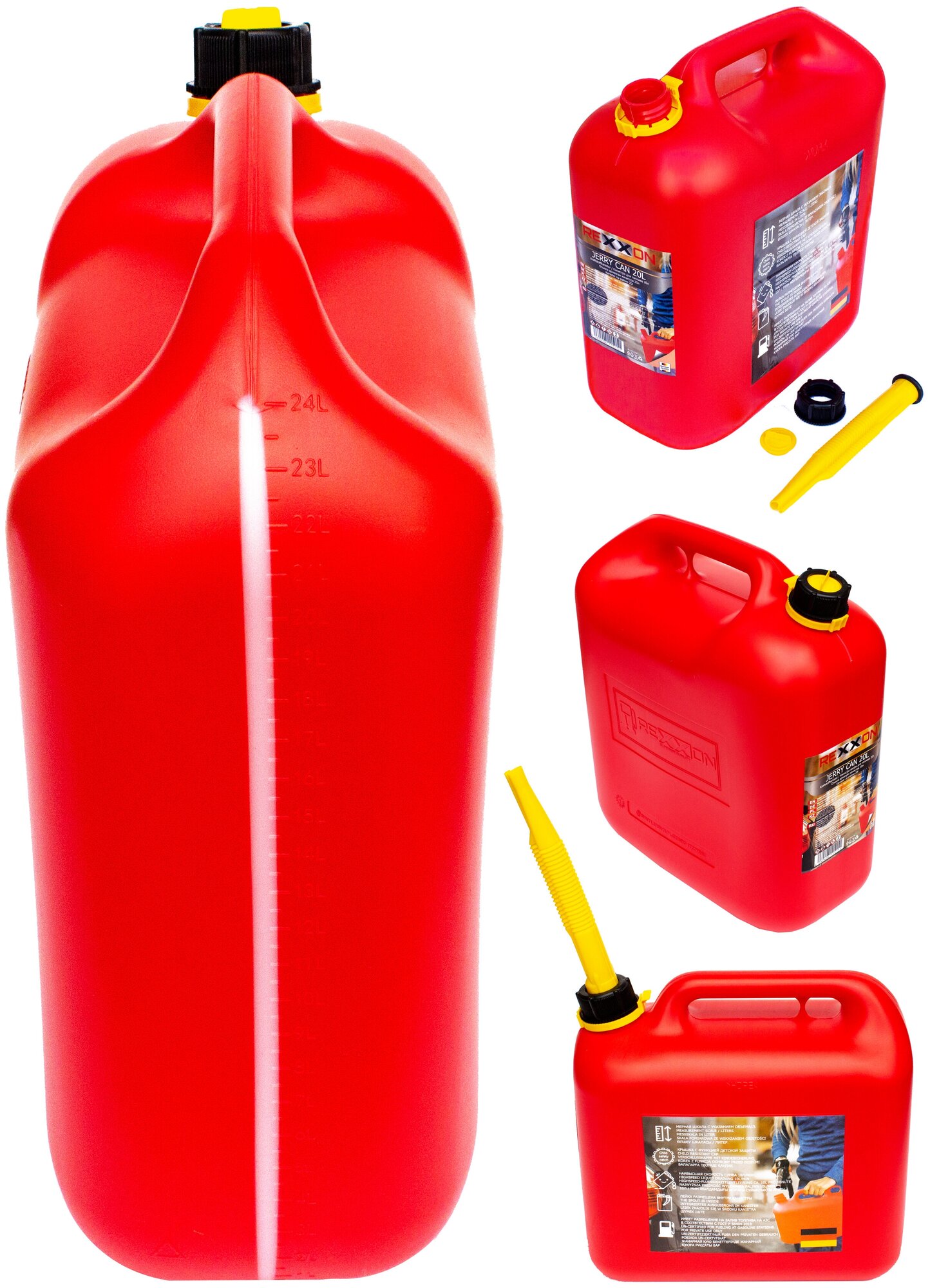 Канистра топливная пластиковая 20л Rexxon Стандарт, красная - фотография № 2