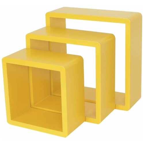 Комплект кубических полок из 3 шт. (20х20х10 см, 24х24х10 см, 28х28х10 см) цвет желтый, для ярких акцентов в гостиной, спальне, детской или офисе