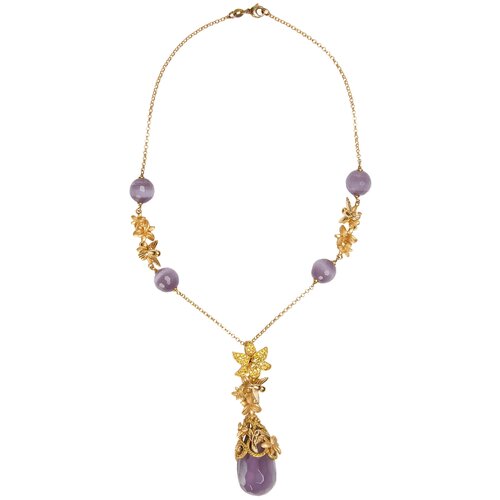 Колье Misis, серебро, 925 проба, золочение, кошачий глаз синтетический, фианит, длина 40 см., фиолетовый