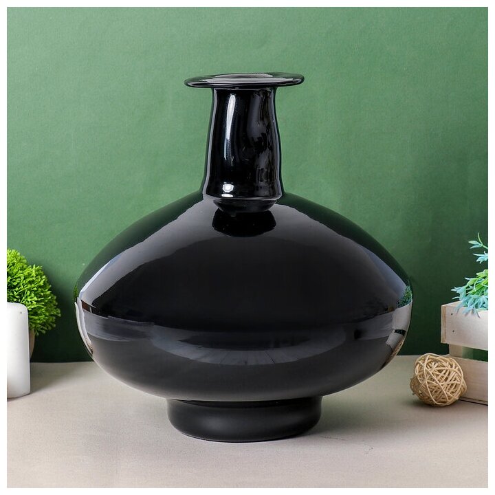 фото Ваза "Черный глянец" бутыл. декор 28х30 см , 1 шт.