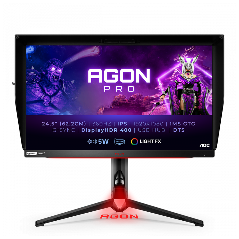 AOC Agon PRO AG254FG 25 Tournament Gaming Monitor, FHD 1920x1080, 360Hz,  1ms, DisplayHDR 400, G-SYNC + Reflex, Console Ready, Light FX, Low Input