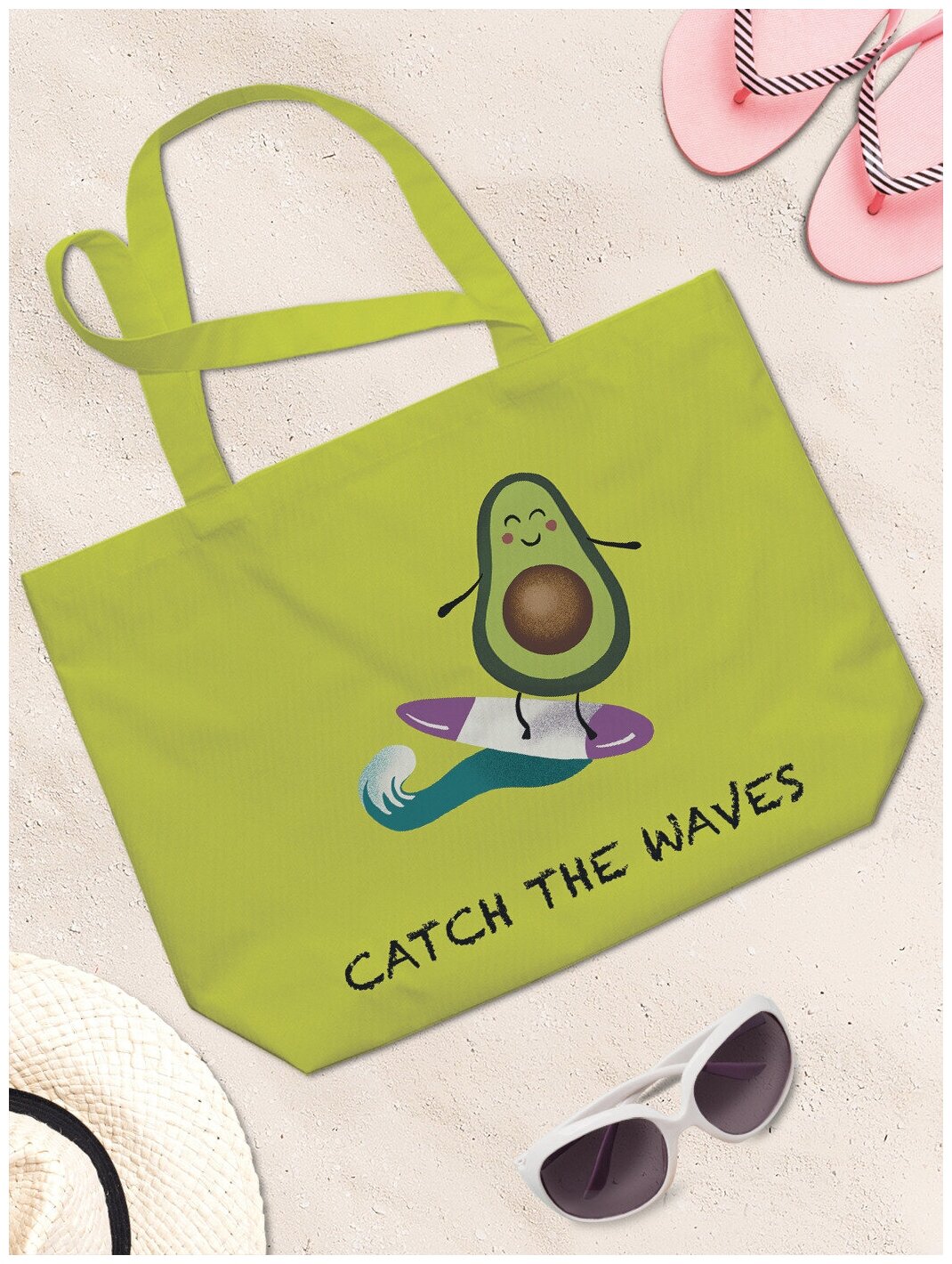 Текстильная женская сумка JoyArty "Авокадо в отпуске" на молнии для пляжа и фитнеса - фотография № 3