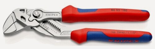 Изображение товара Клещи переставные - гаечный ключ Knipex KN-8605180SB, 40 мм (1 1/2"), 180 мм, хром, двухкомпонентные рукоятки