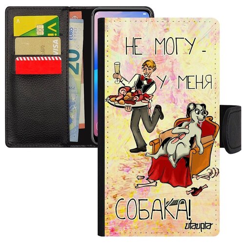 фото Защитный чехол книжка на смартфон // apple iphone 7 plus // "не могу - у меня собака!" комикс рисунок, utaupia, светло-розовый