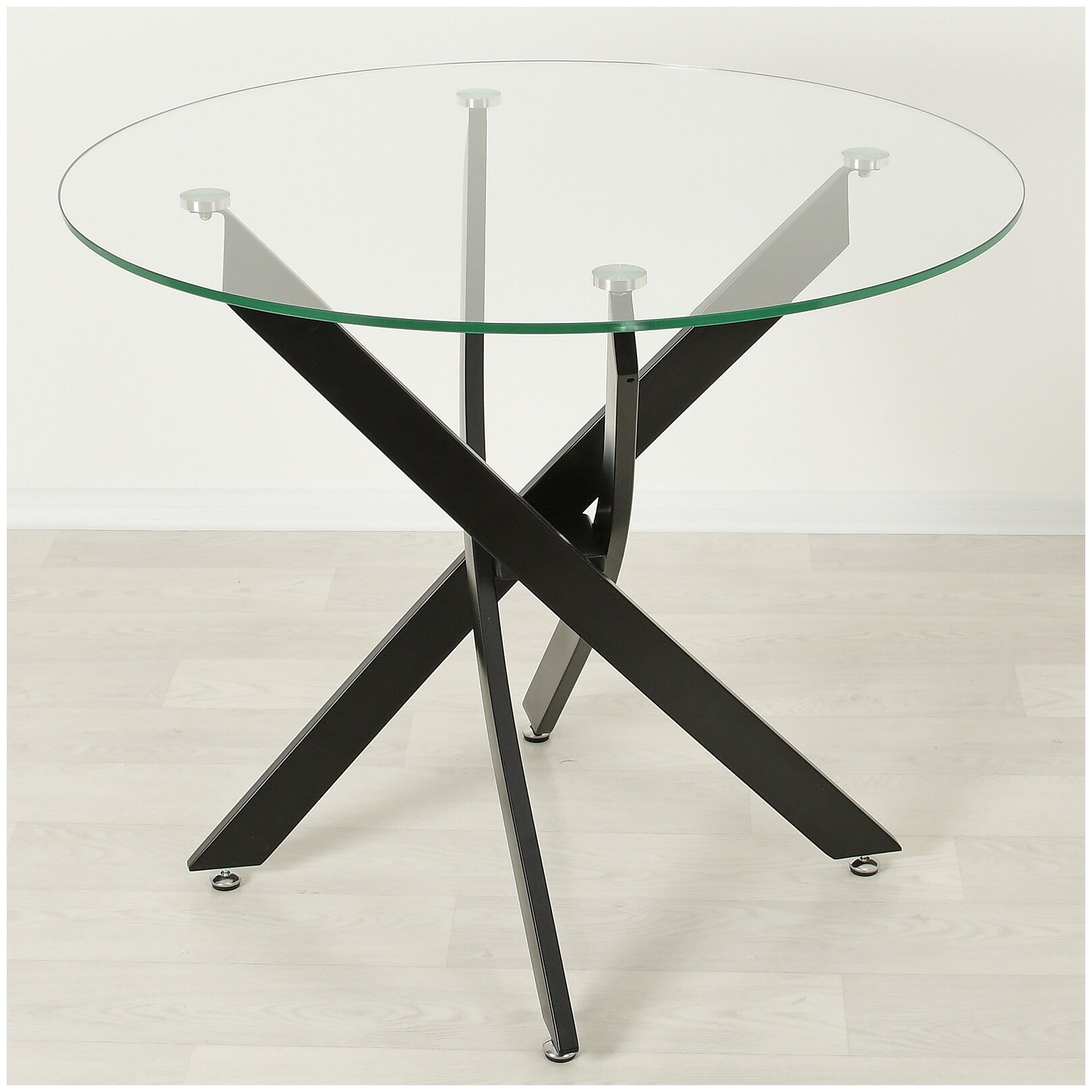 Стеклянный кухонный стол Рим-18 прозрачный/черный D90