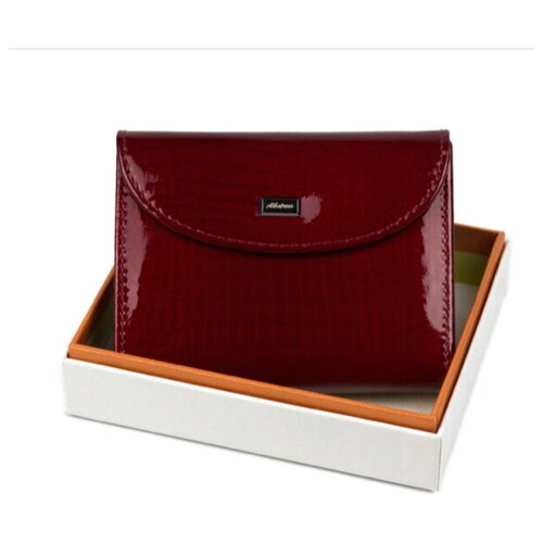 фото Кошелек женский красный лаковый небольшой складной кожаный albatross