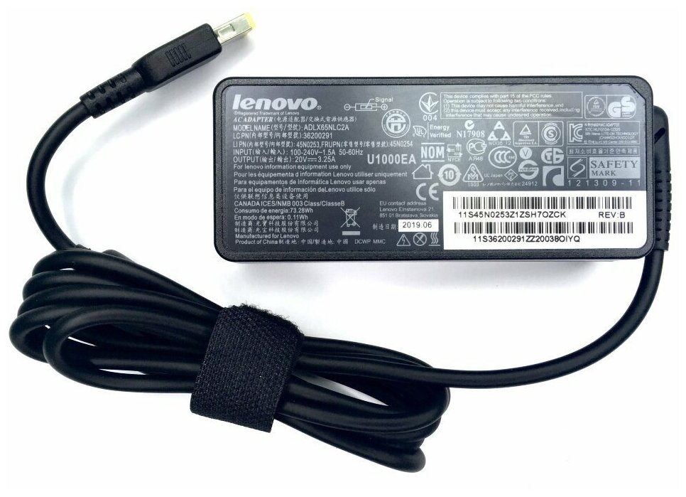 Блок питания (зарядное устройство) для ноутбука Lenovo V110 15 20V 3.25A (разъём прямоугольный) 65W