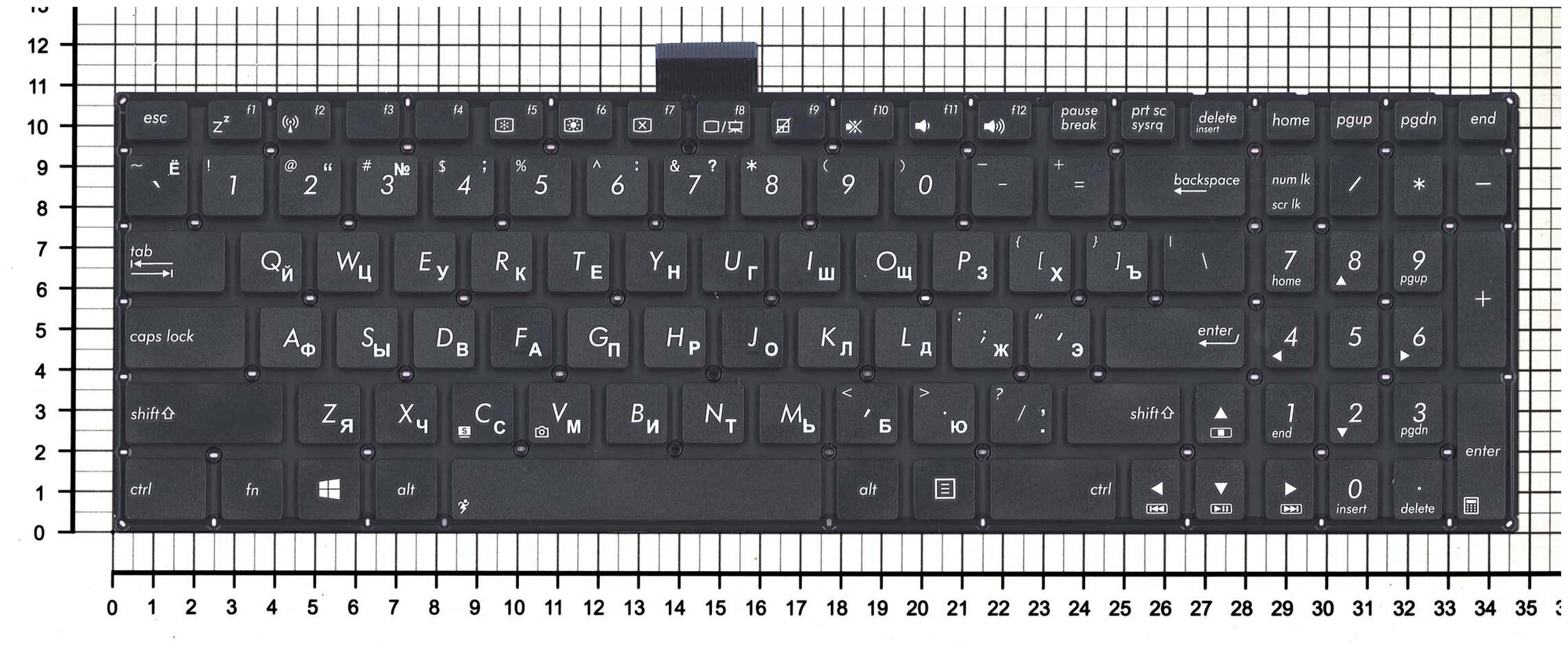 Клавиатура для ноутбука Asus F502CA русская черная плоский Enter шлейф 115 см