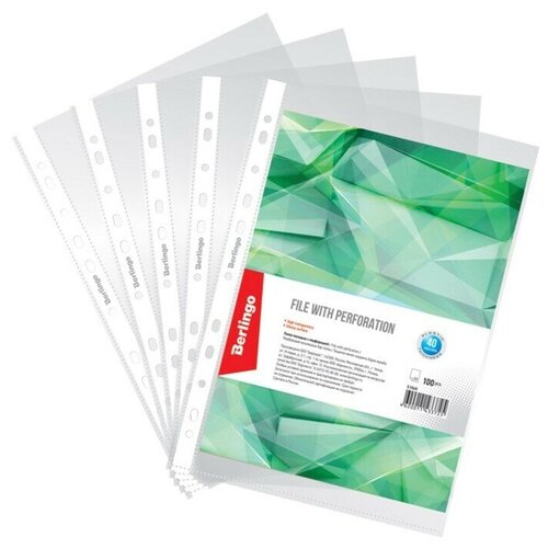 Папка-вкладыш А4 с перфорацией Berlingo, 40 мкм, 100 штук в упаковке, глянцевая, 1 набор