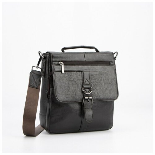 фото Сумка мужская на молнии, 2 наружных кармана, длинный ремень, цвет коричневый