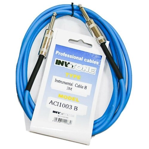 INVOTONE ACI1003/B - инструментальный кабель, 6,3 джек моно <-> 6,3 джек моно, длина 3 м (синий) invotone aci1302 bk инструментальный кабель 6 3 джек моно