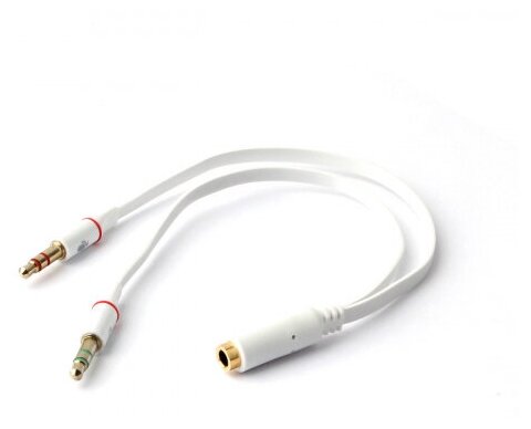 Кабель аудио Cablexpert . 3.5джек 4pin(F)/2х 3.5джек(M) наушники и микрофон, 0.2м. белый, блистер CCAB-02-35F2M-0.2MB