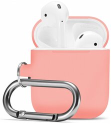 Матовый чехол для Apple AirPods 2 с карабином / Силиконовый кейс для беспроводных наушников Эпл Аирподс 2 противоударный (