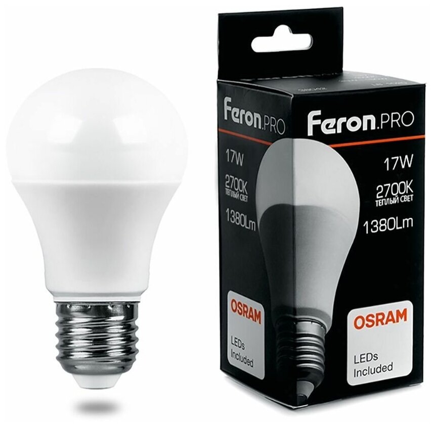 Лампа светодиодная LED 17вт Е27 теплый Feron.PRO OSRAM (LB-1017)