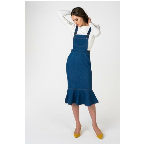 фото Джинсовый сарафан миди с воланом ss18-35-0682-fs синий 42 t-skirt