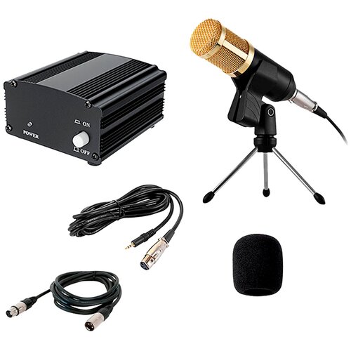 Комплект KM800-TZ конденсаторный микрофон BM800 чёрно-золотой с фантомным питанием 48V на настольной треноге с кабелями для подключения 317700₽