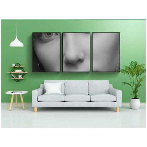 фото Набор модулных постеров для интерьера "женщина, лицо, монохромный" 60x90 см. в тубусе, без рамки lotsprints