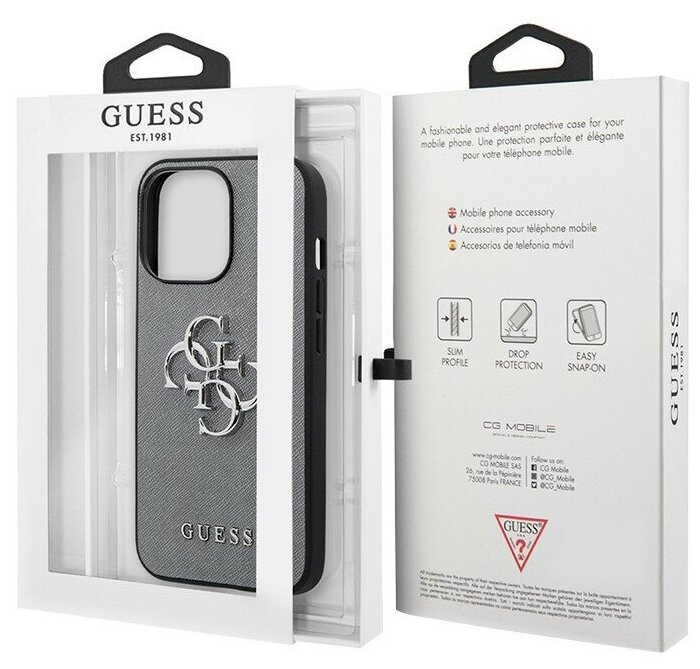 Чехол Guess PU Saffiano 4G Big metal logo Hard для iPhone 13 Pro, серый