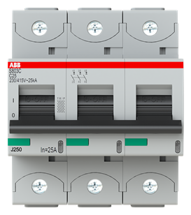 S803C C25 Автоматический выключатель 3-полюсный, 25А, Icu=25кА (хар-ка C) ABB, 2CCS883001R0254