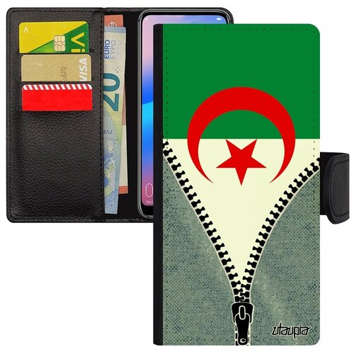 фото Ударопрочный чехол-книжка для // huawei p20 pro // "флаг алжира на молнии" страна патриот, utaupia, серый