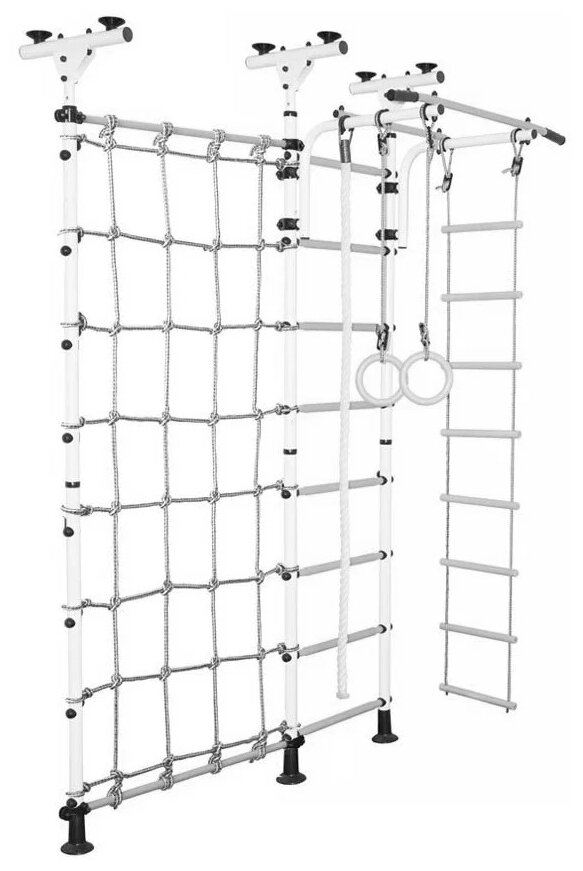Шведская стенка Юный Атлет «Распорный с сеткой для лазания», цвет Бело-серый