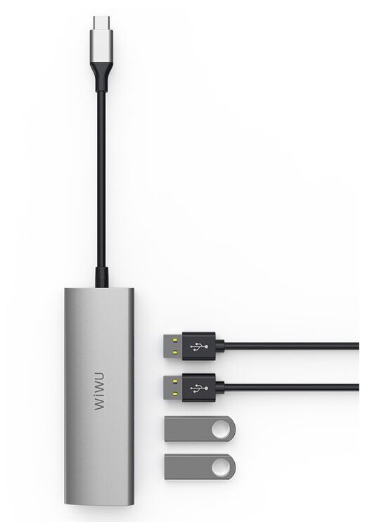 Мульти хаб WiWU Alpha 440 Type-C to 4 x USB 3.0 серый