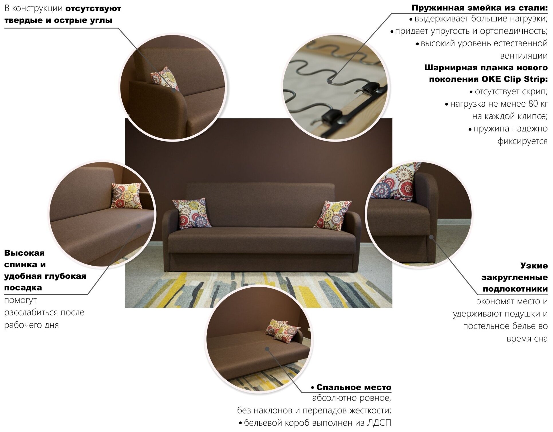 Мягкая мебель Диван кровать прямой Аква Коричневый Savana/chocolate, обивка рогожка в гостиную, детскую, спальню книжка (202х95х92см)