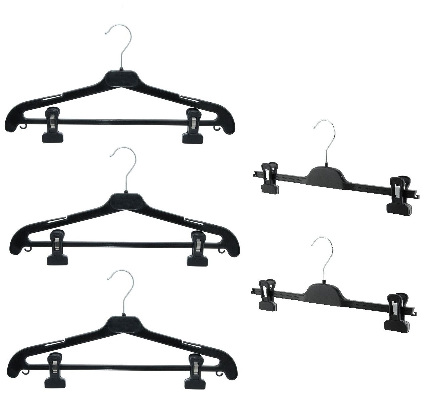 Вешалки Valexa в наборе (брючная PV-36 360мм*10мм - 2 шт.; костюм, платье ВЛ-5 с прищеп, 430мм*10мм - 3 шт.) черные