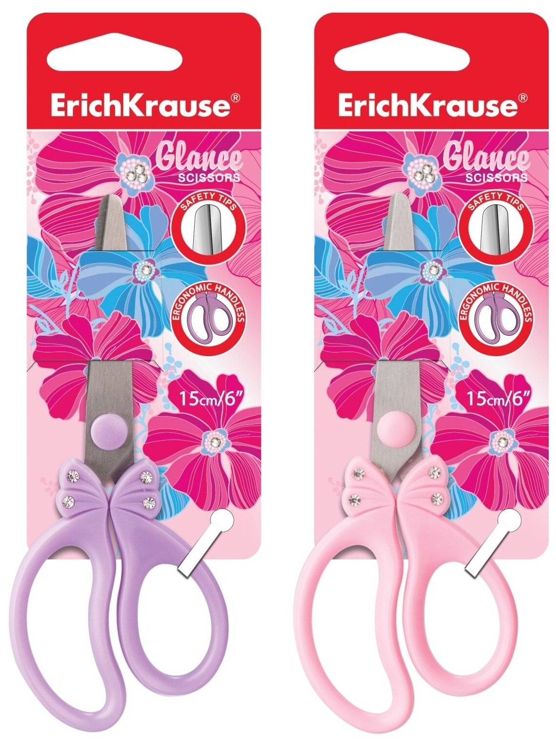 Ножницы ErichKrause® Glance со стразами 15см в блистере по 1 шт.