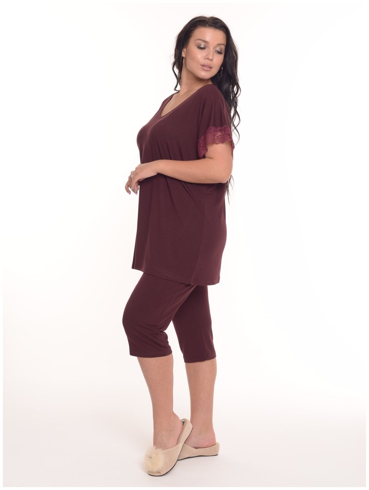 Пижама женская из вискозы Modellini 1263/1 цвет бордовый, 52 размер - фотография № 4