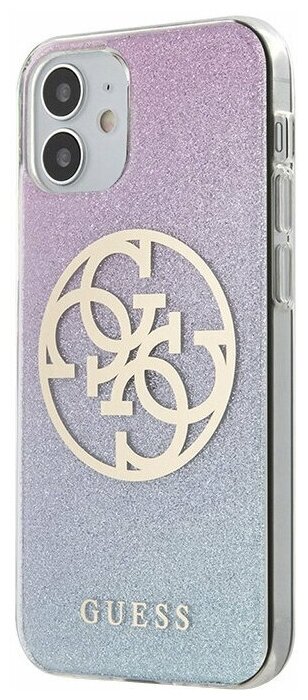 Guess для iPhone 12 mini (5.4) чехол PC/TPU 4G Circle Logo Glitter Hard Gradient Pink/Blue