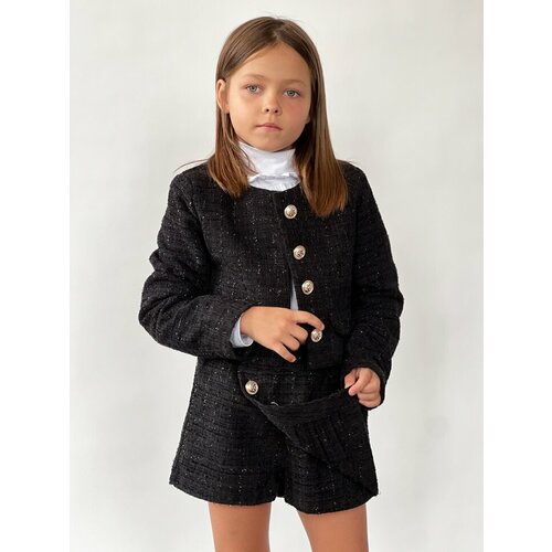 Школьная форма Бушон, пиджак и юбка-шорты, повседневный стиль, размер 134-140, черный