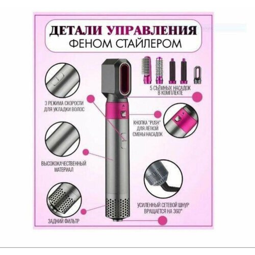 Стайлер для всех типов волос 5в1 мультистайлер для создания локонов и волн Выпрямитель Фен Плойка Расческа 214200₽