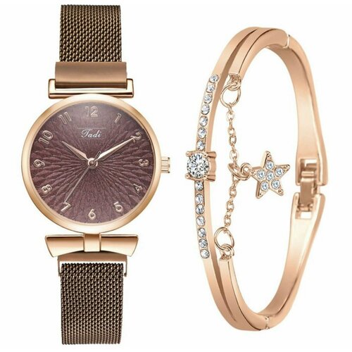 фото Наручные часы подарочный набор 2 в 1 fadi: наручные часы и браслет, золотой, коричневый ma.brand