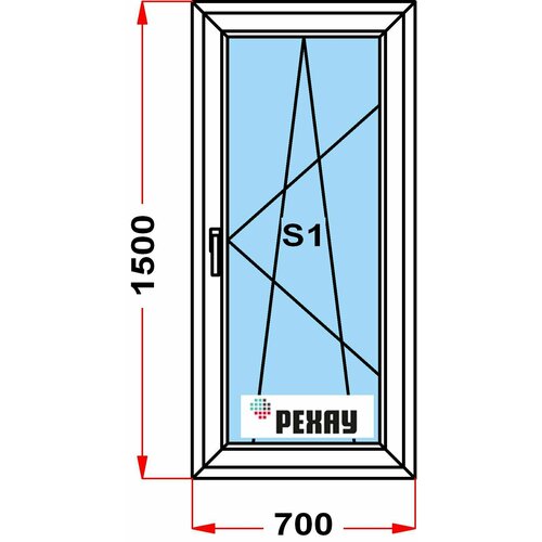 Окно+москитка из профиля рехау BLITZ (1500 x 700), с поворотно-откидной створкой, 3 стекла