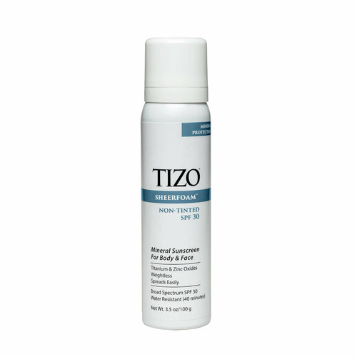 TIzo Sheerfoam Sunscreen SPF30 - Минеральный солнцезащитный спрей для лица и тела Не тонирующий