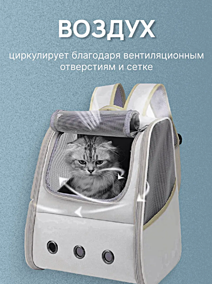 Переноски И Рюкзаки Для Животных Xiaomi Переноска для кошек и собак, Рюкзак-переноска Hello Cat для животных c системой вентиляции, Серый