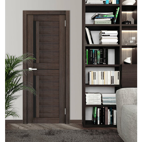 Комплект Межкомнатная дверь Рондо 31, Лесма Стиль, отделка стеклом black star, цвет эковенге 60х200 см