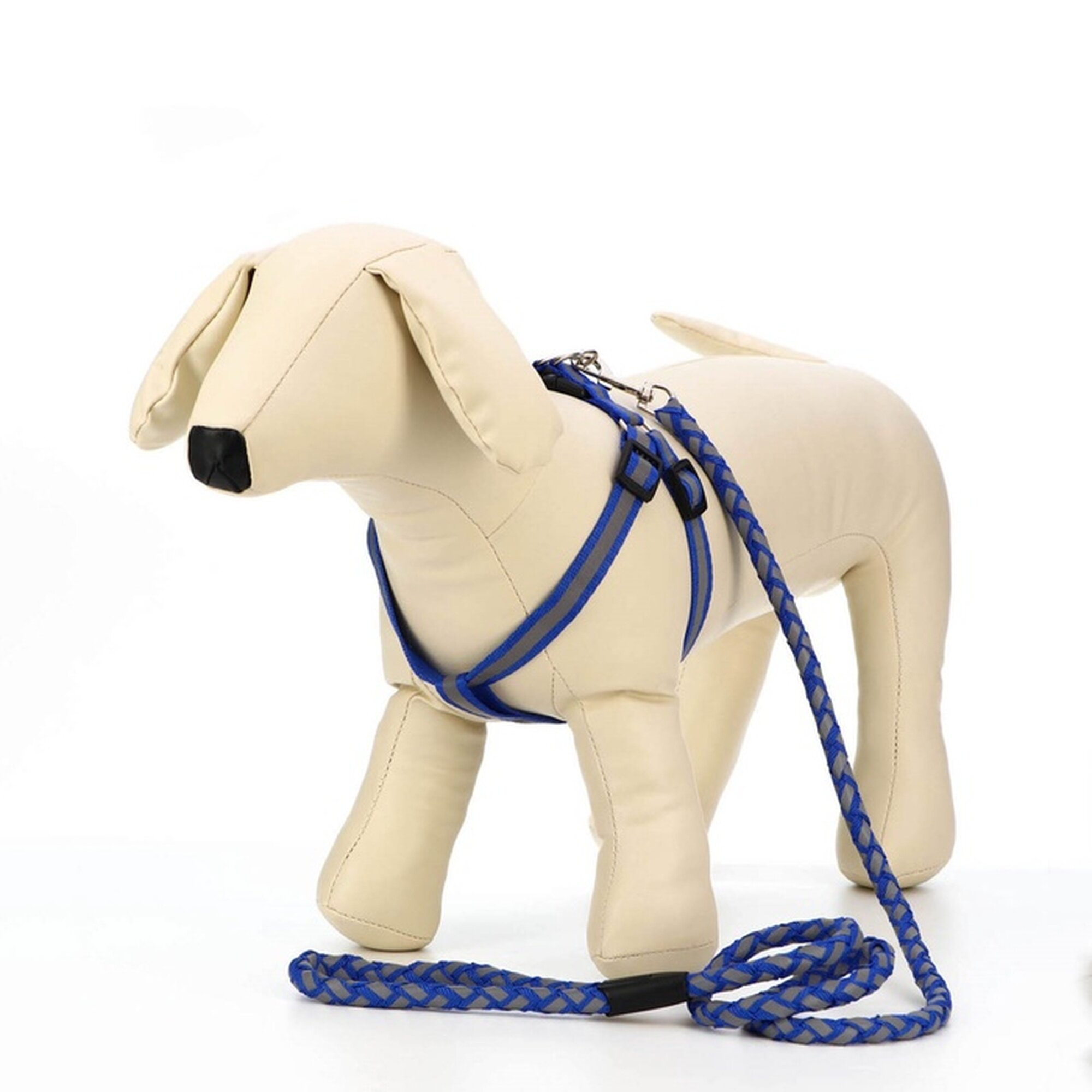 Изображение Комплект "Плетенка", флуоресцентный, поводок 115 х 1 см, ОГ 32-48 х 1,5 см, синий